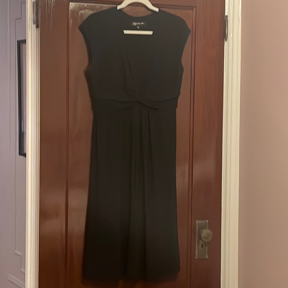 Jones New York twist front deep v neck matte jersey dress - black - size 12